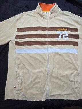 Ecko Unltd Beige  Zip Sweatshirt with Brown & White Stripes and Orange Collar